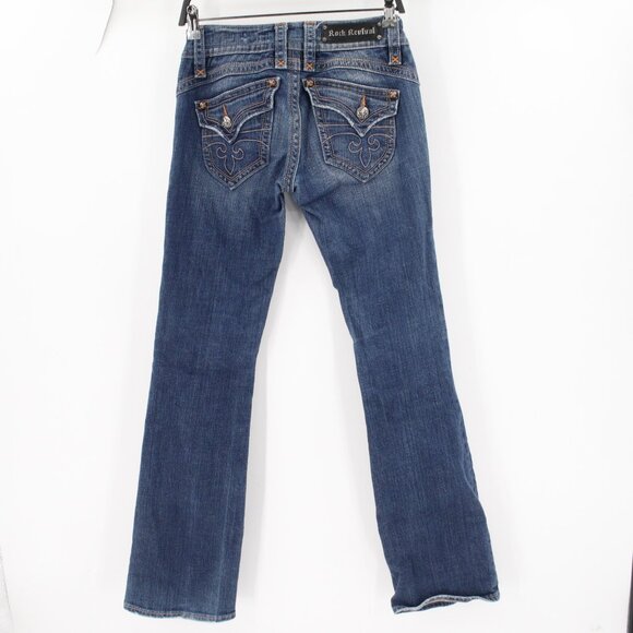 Rock Revival Jeans Womens 28 Gwen Boot Blue Flap Thick Stitch Low Rise Denim - Picture 3 of 14